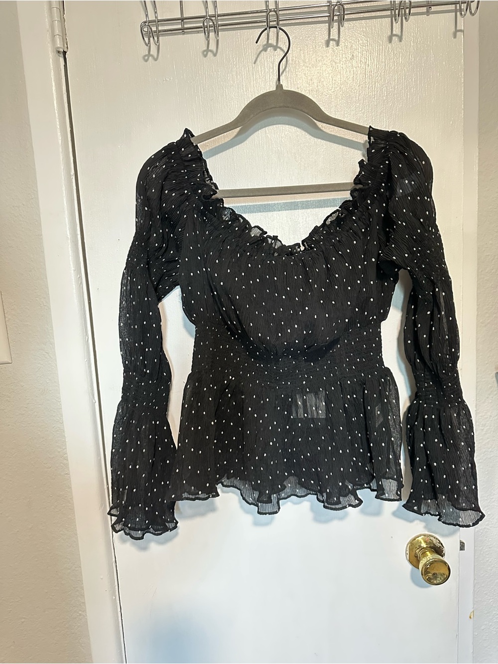 Endless Rose Black and White Polka Dot Peplum Blouse
